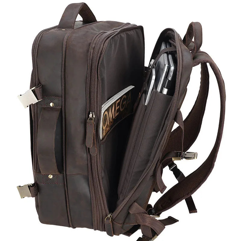 Zaino Vintage Uomo in Pelle Crazy Horse – Grande Capacità con Scomparto per Laptop 15,6"