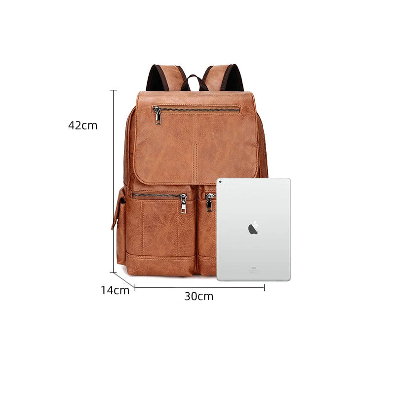 Men's Luxury Waterproof Leather Backpack – Large Capacity for School, Travel, and Daily Use