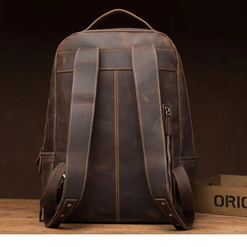 Luufan Genuine leather Men‘s Backpack Large Knapsack Fit 15.6" Laptop Rucksack Student School Bag Daypack Man Travel Backpack