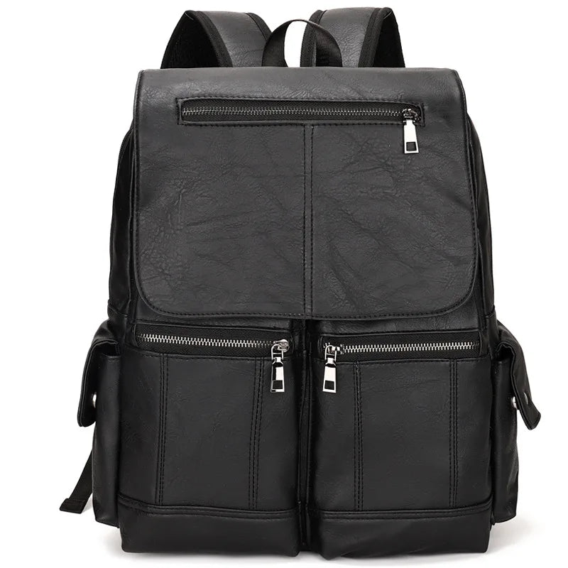Men's Luxury Waterproof Leather Backpack – Large Capacity for School, Travel, and Daily Use
