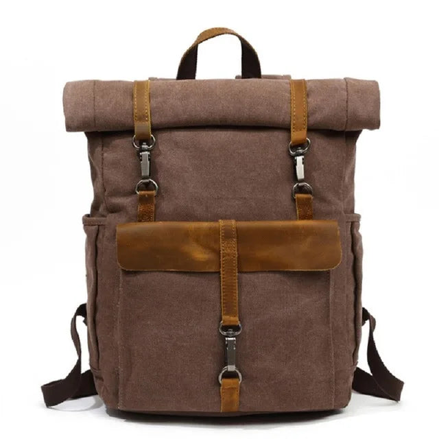 Waxed Canvas and Leather Backpack – Waterproof, Large Capacity for Travel and Daily Use