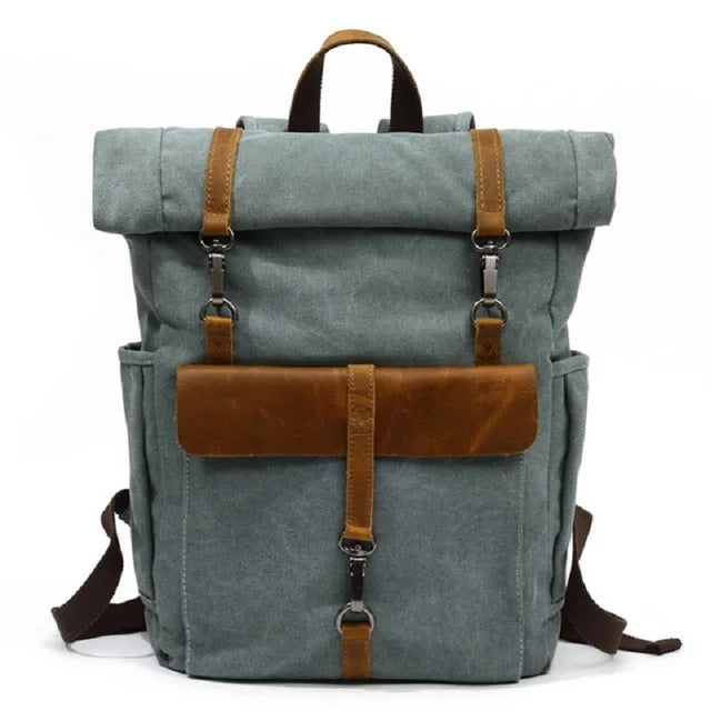 Waxed Canvas and Leather Backpack – Waterproof, Large Capacity for Travel and Daily Use