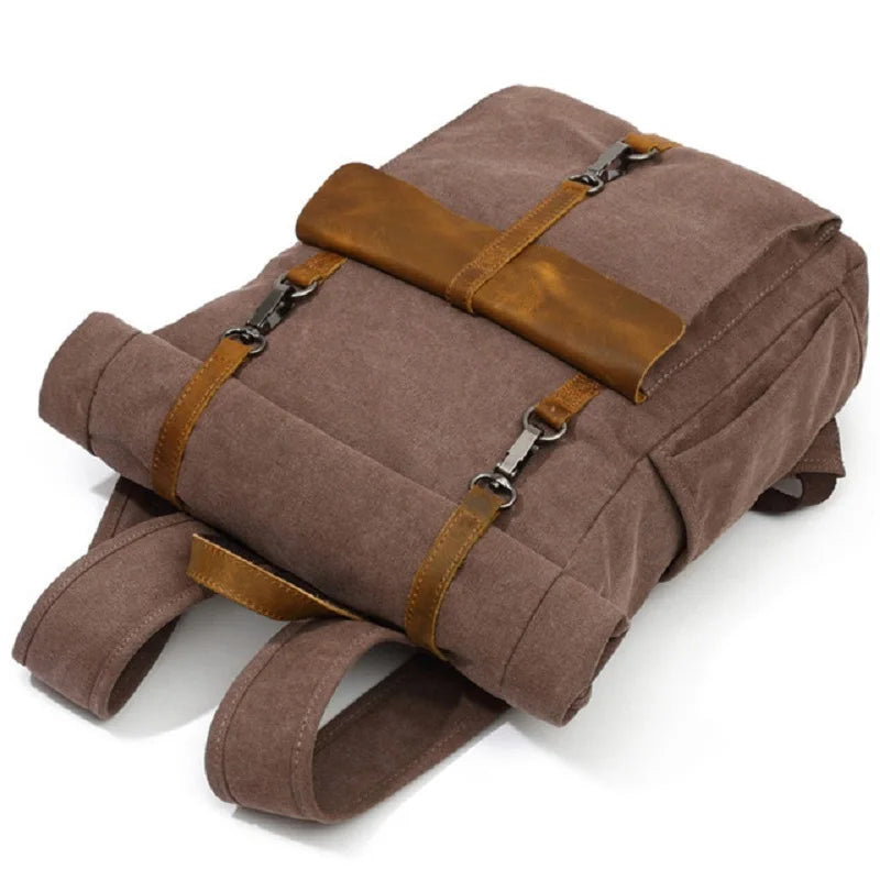 Waxed Canvas and Leather Backpack – Waterproof, Large Capacity for Travel and Daily Use