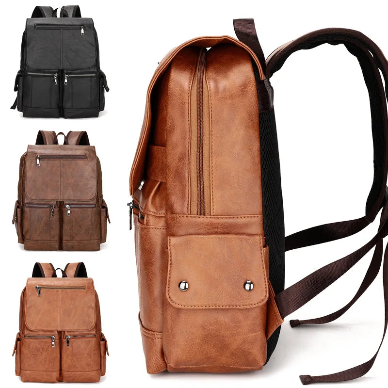 Men's Luxury Waterproof Leather Backpack – Large Capacity for School, Travel, and Daily Use
