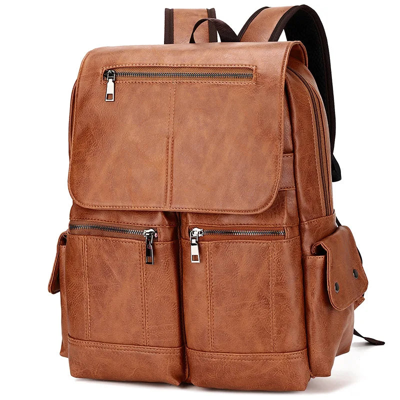 Men's Luxury Waterproof Leather Backpack – Large Capacity for School, Travel, and Daily Use