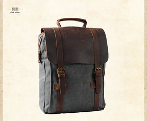 Leather and Canvas Military Backpack – Fashionable Style, Large Capacity for Men and Women