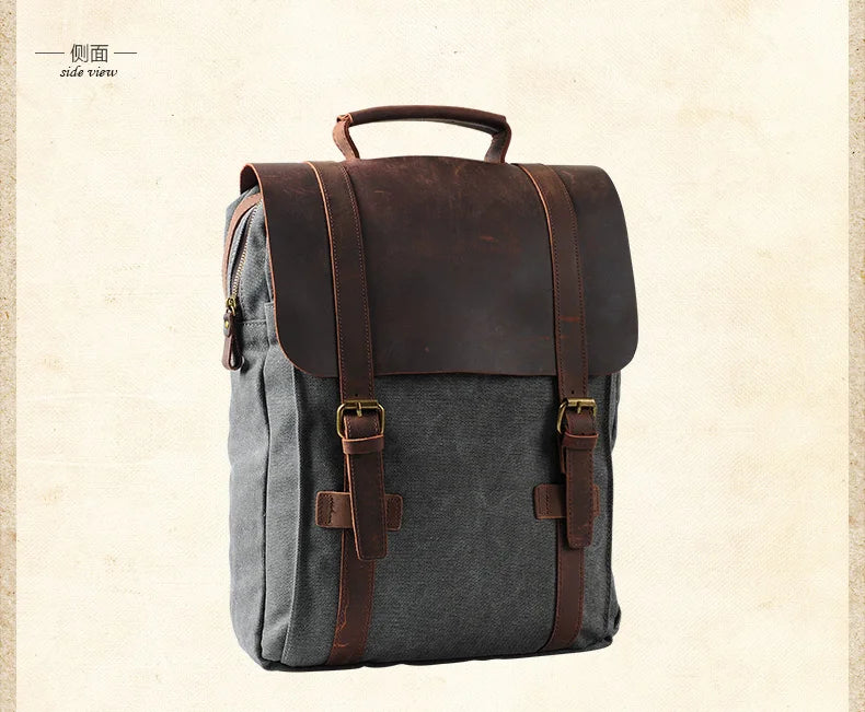 Leather and Canvas Military Backpack – Fashionable Style, Large Capacity for Men and Women