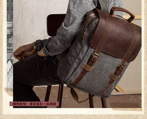 Leather and Canvas Military Backpack – Fashionable Style, Large Capacity for Men and Women