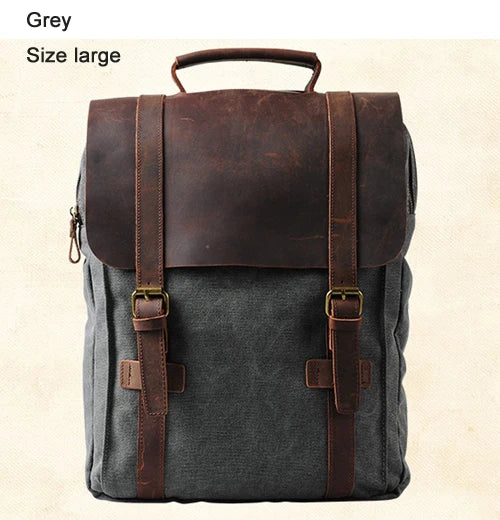 Leather and Canvas Military Backpack – Fashionable Style, Large Capacity for Men and Women
