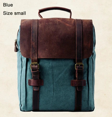 Leather and Canvas Military Backpack – Fashionable Style, Large Capacity for Men and Women
