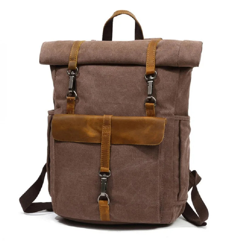 Waxed Canvas and Leather Backpack – Waterproof, Large Capacity for Travel and Daily Use