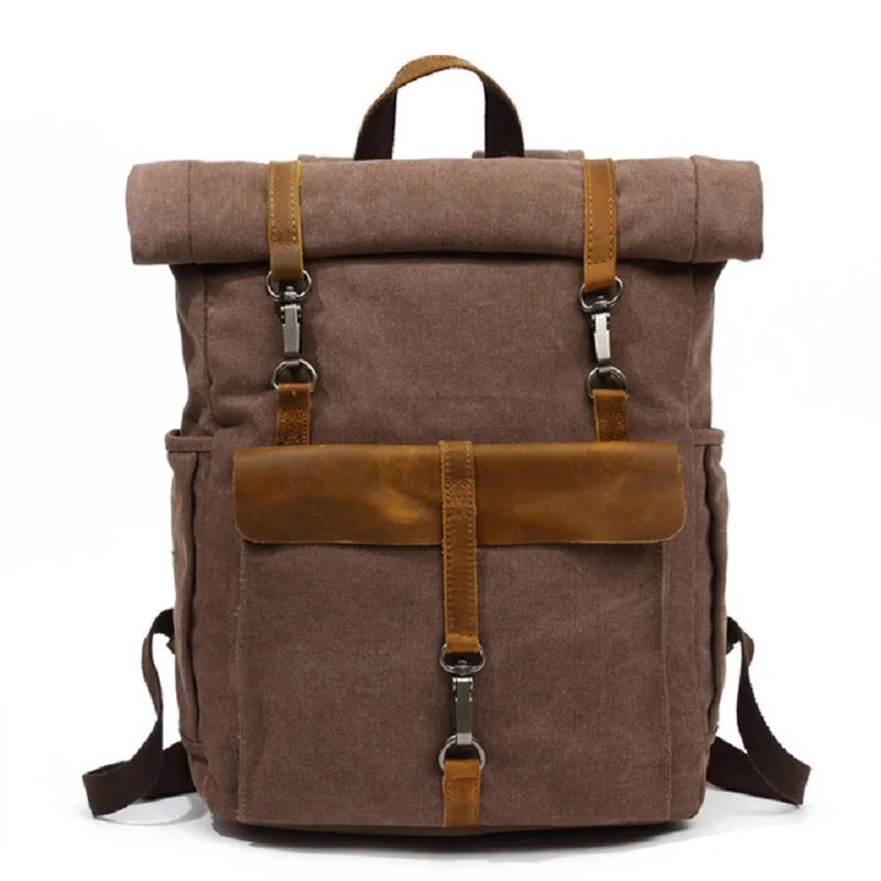 Waxed Canvas and Leather Backpack – Waterproof, Large Capacity for Travel and Daily Use