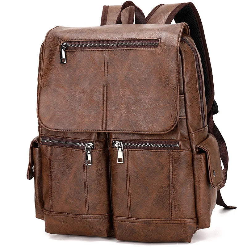 Men's Luxury Waterproof Leather Backpack – Large Capacity for School, Travel, and Daily Use