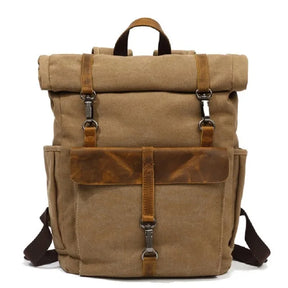 Waxed Canvas and Leather Backpack – Waterproof, Large Capacity for Travel and Daily Use