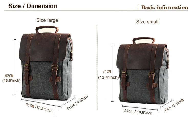Leather and Canvas Military Backpack – Fashionable Style, Large Capacity for Men and Women