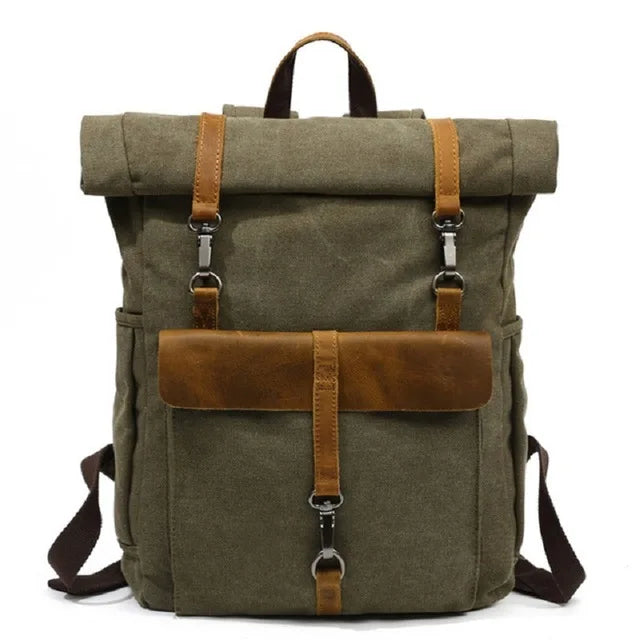 Waxed Canvas and Leather Backpack – Waterproof, Large Capacity for Travel and Daily Use