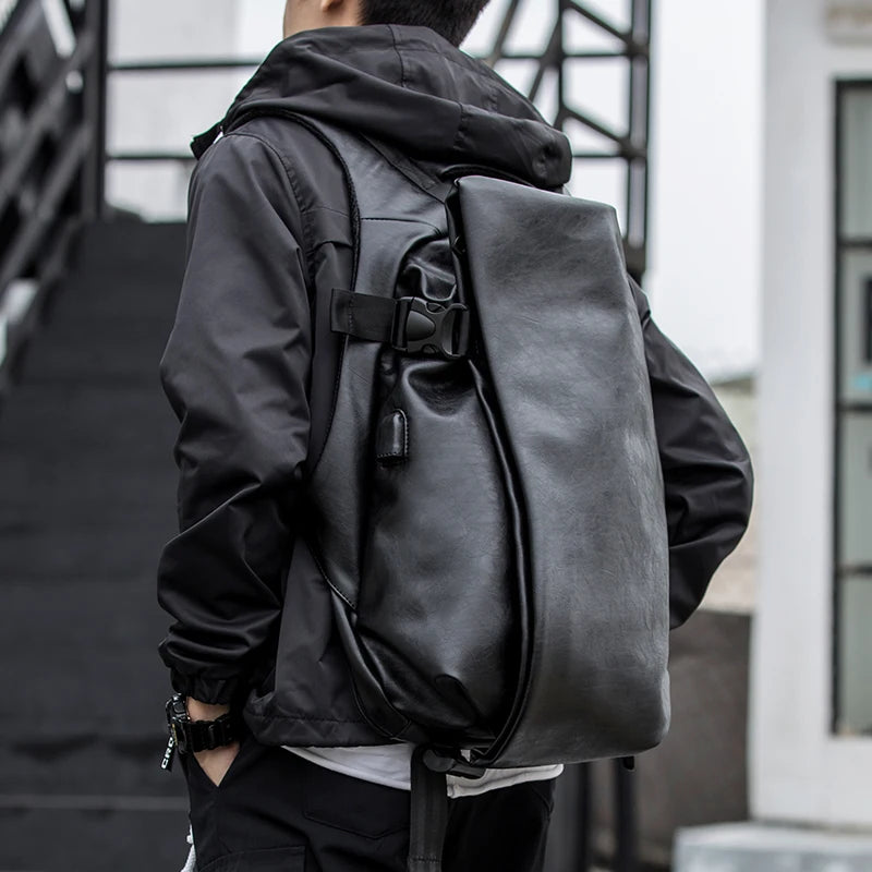 Men's Waterproof Leather Backpack with USB Port – Large Capacity for Laptop, Business, and Travel