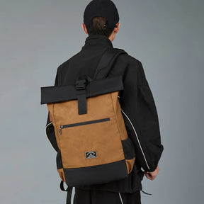 Unisex Waterproof PU Leather Backpack with USB Port – Lightweight, Roll-Top Design, Large Capacity