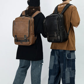 Men's Leather Backpack – Large Capacity for 15" Laptop, Travel, and School