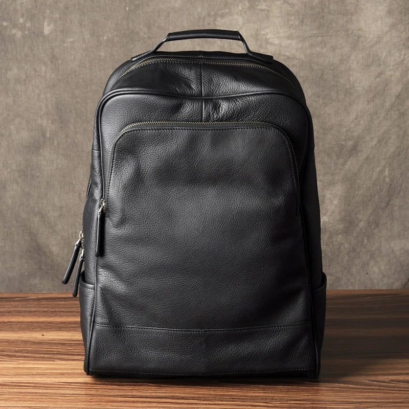 Men's Waterproof Genuine Leather Backpack – Large Capacity for Laptop, Business, and Travel
