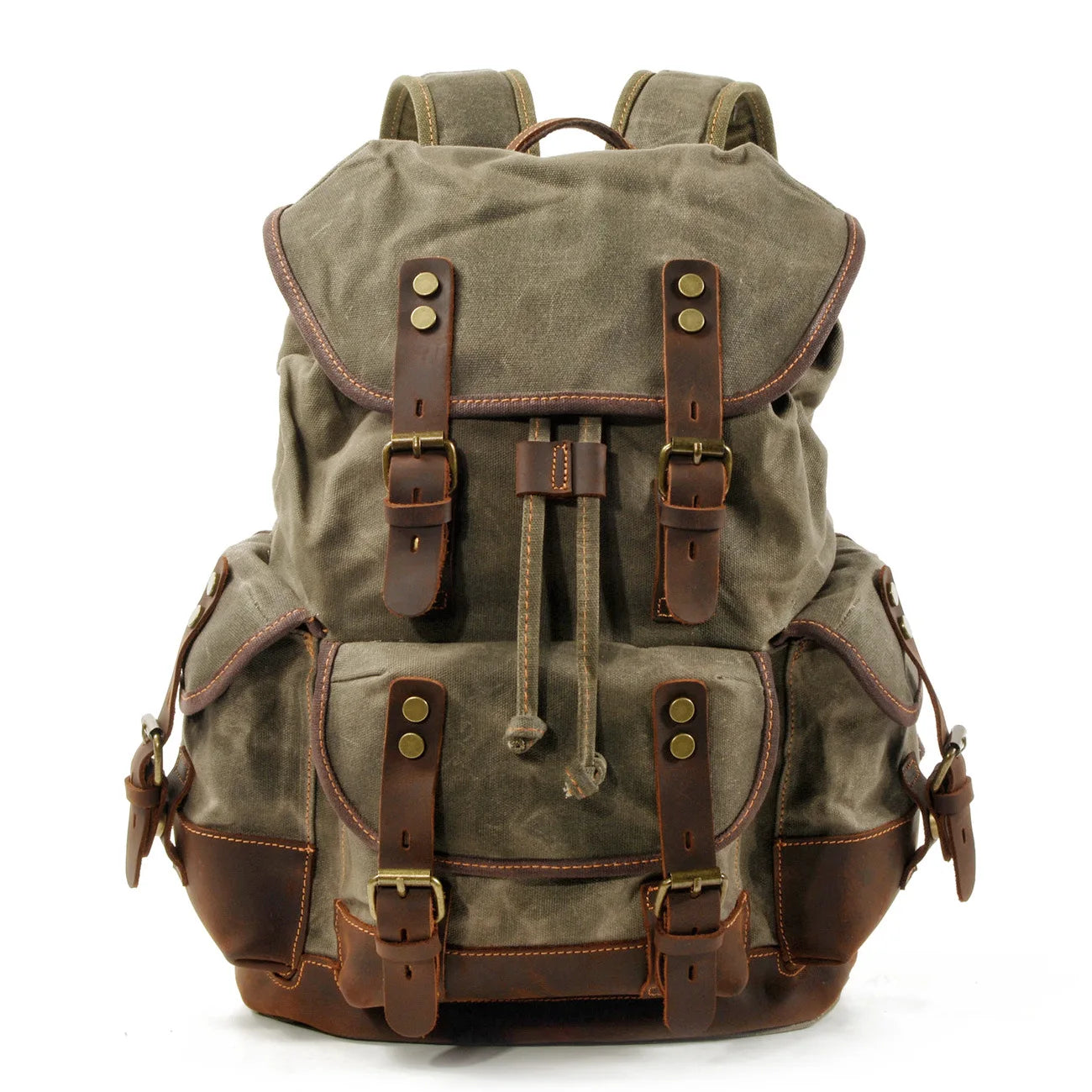 Men's Casual Canvas and Leather Backpack – Large Capacity for Travel, School, and Outdoor Activities