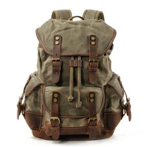 Men's Casual Canvas and Leather Backpack – Large Capacity for Travel, School, and Outdoor Activities