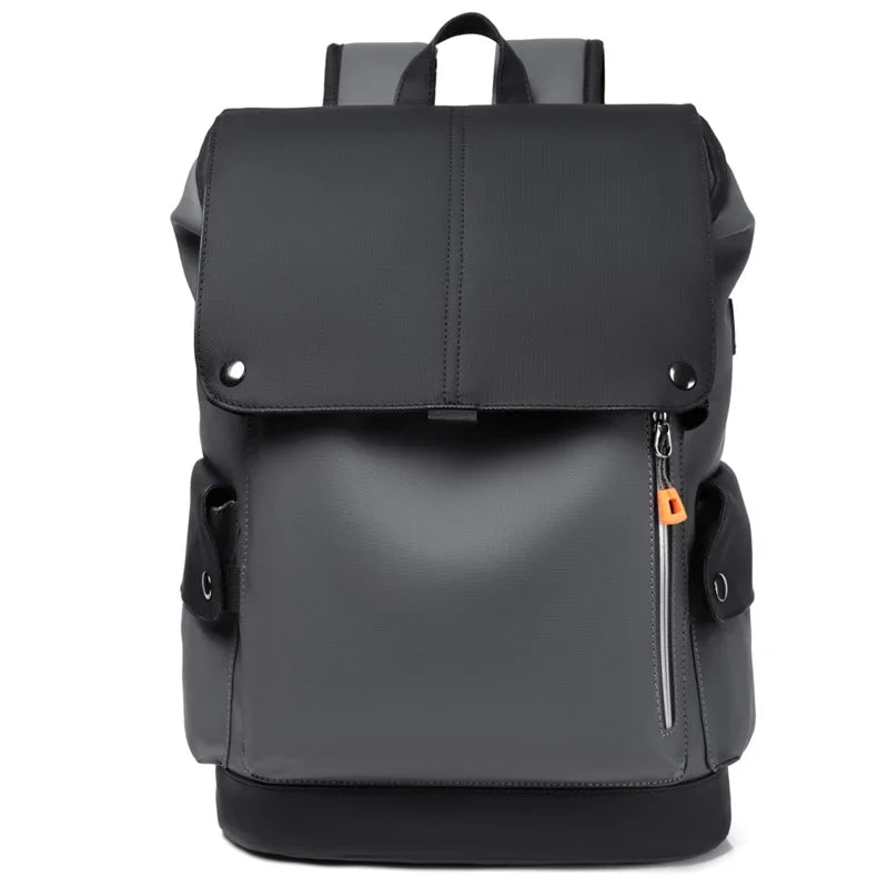 Men's Waterproof PU Leather Backpack with USB Port – Large Capacity for Business Laptops and Urban Life