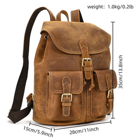 Men's Vintage Crazy Horse Leather Backpack – Large Capacity for Travel, School, and Daily Use