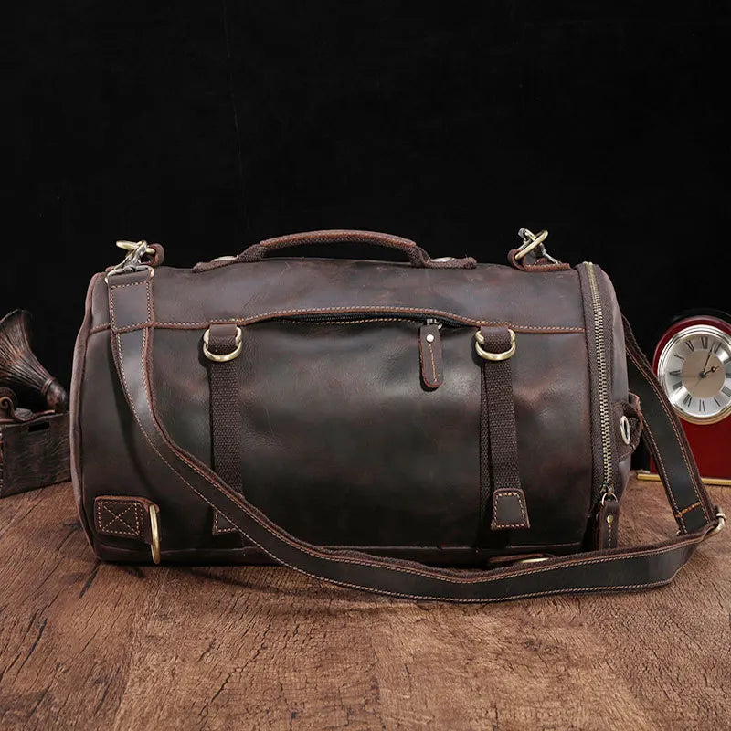 Men's Vintage Crazy Horse Leather Backpack – Unique Design and Large Capacity for Travel and Daily Use