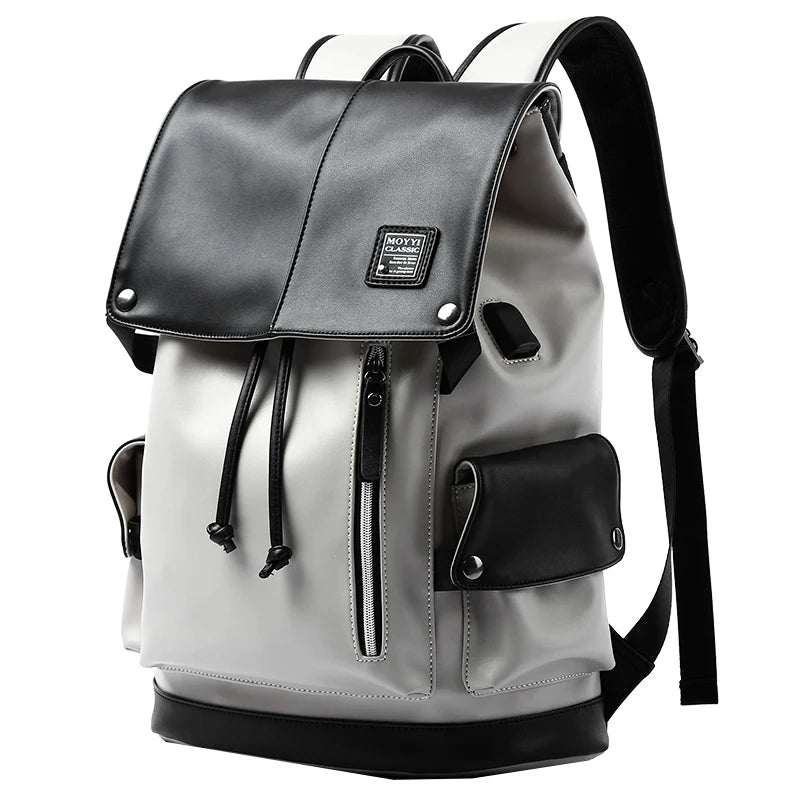 High-Quality Men's Leather Backpack with USB Charging – Waterproof, Large Capacity for 15.6-Inch Laptop