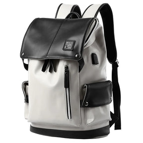 High-Quality Men's Leather Backpack with USB Charging – Waterproof, Large Capacity for 15.6-Inch Laptop