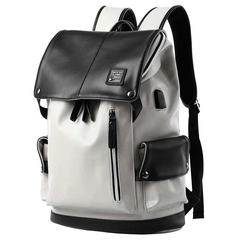 High-Quality Men's Leather Backpack with USB Charging – Waterproof, Large Capacity for 15.6-Inch Laptop