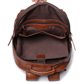 Men's Genuine Cowhide Leather Backpack – Large Capacity, Multifunctional for Business and Travel