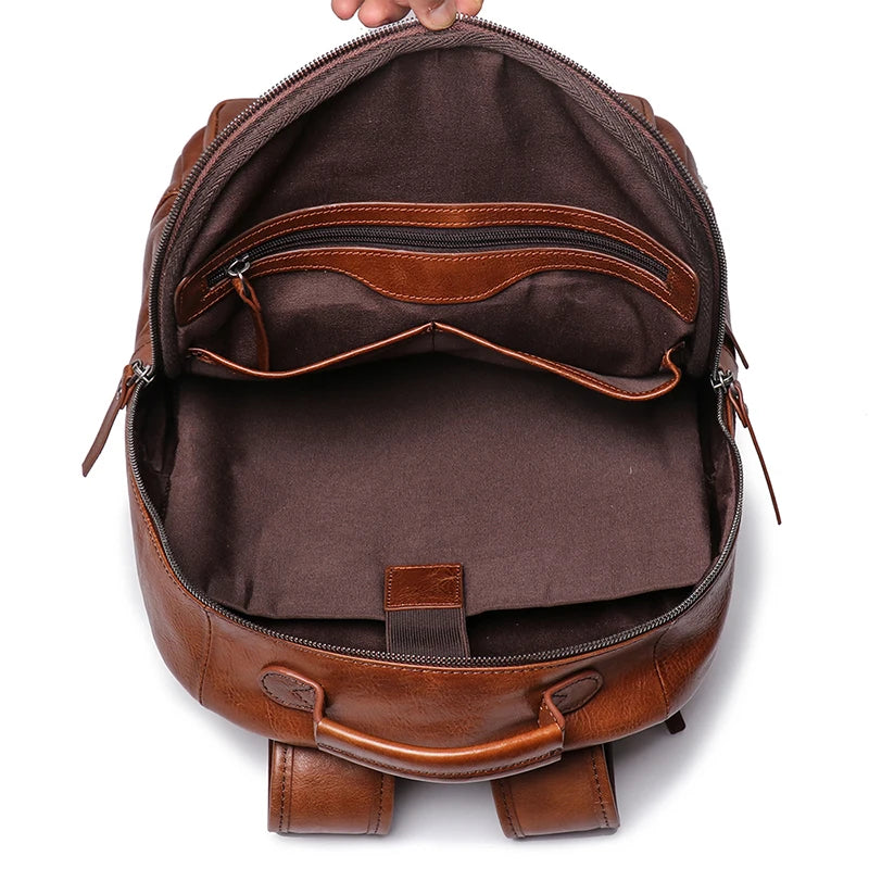 Men's Genuine Cowhide Leather Backpack – Large Capacity, Multifunctional for Business and Travel