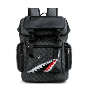 Men's Leather Backpack with Shark-Inspired Design – Large Capacity for Students and Travelers