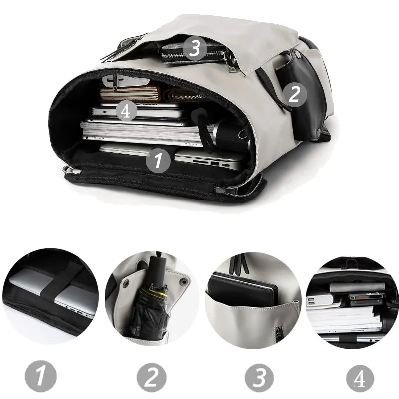 High-Quality Men's Leather Backpack with USB Charging – Waterproof, Large Capacity for 15.6-Inch Laptop