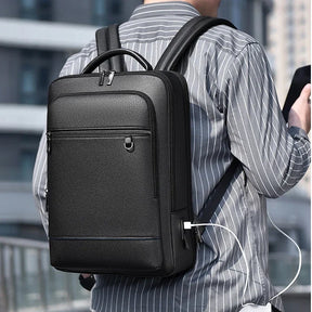Men's Executive Leather Backpack with USB Charging – Elegant and Functional for Laptops and Business Travel