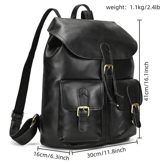 Men's Vintage Crazy Horse Leather Backpack – Large Capacity for Travel, School, and Daily Use