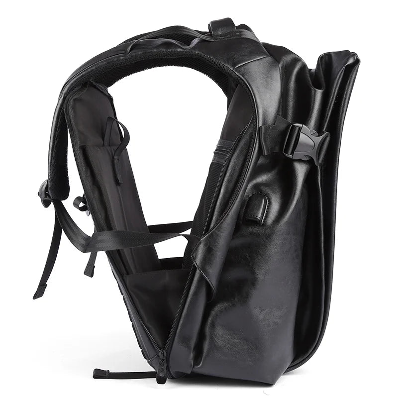 Men's Waterproof Leather Backpack with USB Port – Large Capacity for Laptop, Business, and Travel