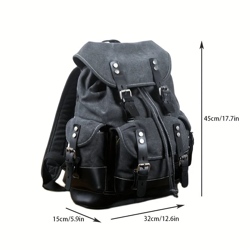 Men's Casual Canvas and Leather Backpack – Large Capacity for Travel, School, and Outdoor Activities