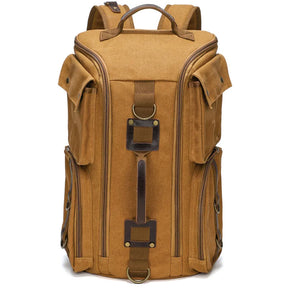 Men's Vintage Leather and Waxed Canvas Backpack – Fits 16-Inch Laptop, Travel and School Backpack