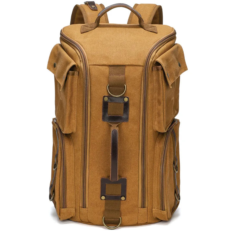 Men's Vintage Leather and Waxed Canvas Backpack – Fits 16-Inch Laptop, Travel and School Backpack
