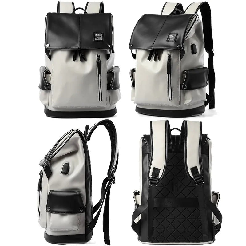 High-Quality Men's Leather Backpack with USB Charging – Waterproof, Large Capacity for 15.6-Inch Laptop