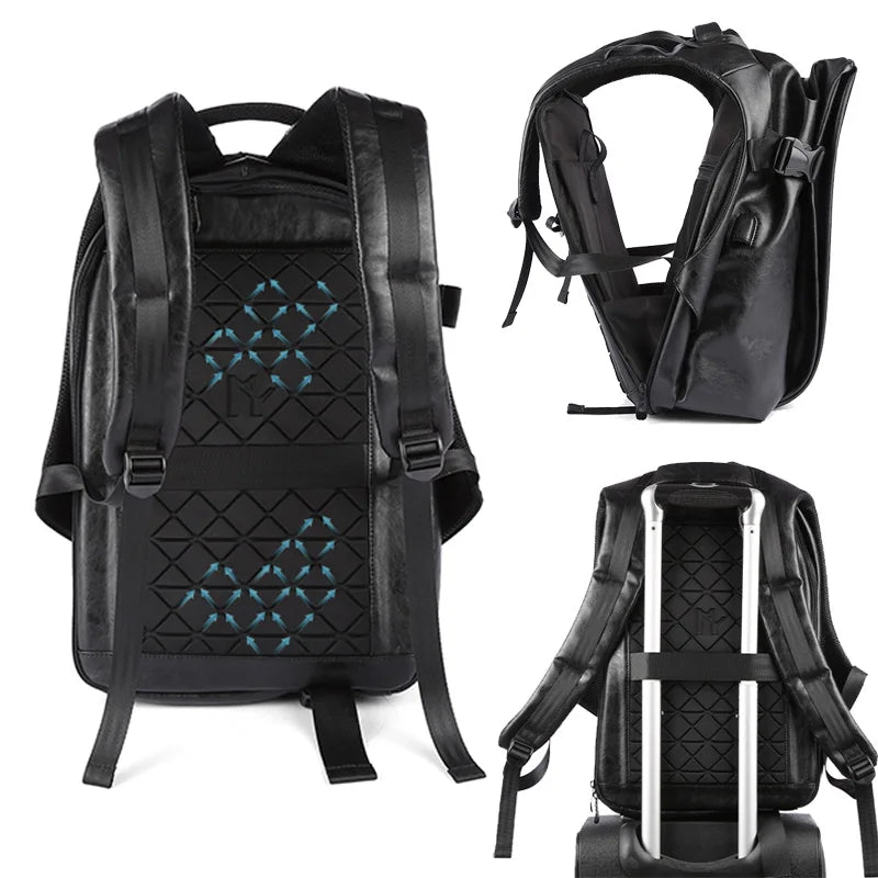 Men's Leather Laptop Backpack (15.6-inch) with USB Charging – Waterproof, Anti-Theft, and Travel-Friendly