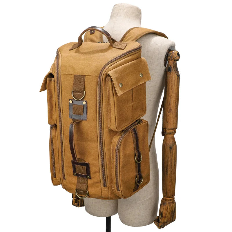 Men's Vintage Leather and Waxed Canvas Backpack – Fits 16-Inch Laptop, Travel and School Backpack