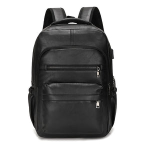 Men's Leather Backpack with USB Charging Port – Large, Waterproof, Ideal for Laptop, School, and Travel; Elegant and Functional Design