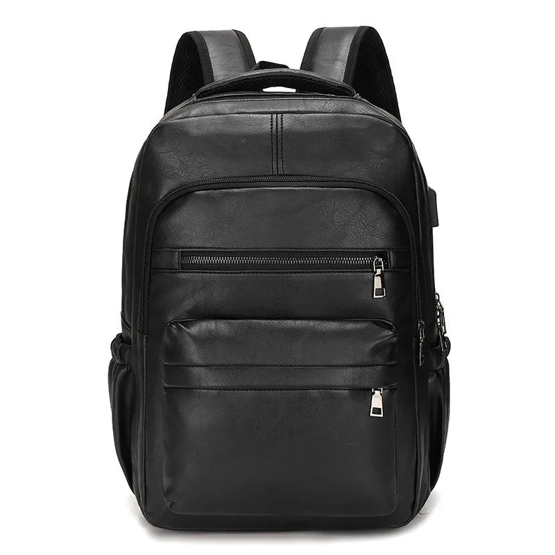 Men's Leather Backpack with USB Charging Port – Large, Waterproof, Ideal for Laptop, School, and Travel; Elegant and Functional Design