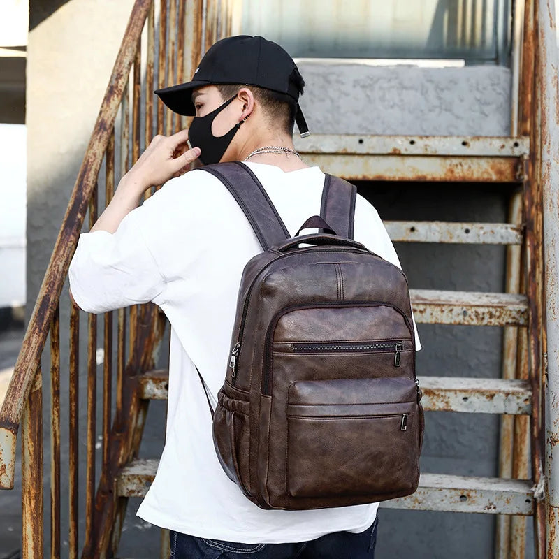 Men's Leather Backpack with USB Charging Port – Large, Waterproof, Ideal for Laptop, School, and Travel; Elegant and Functional Design