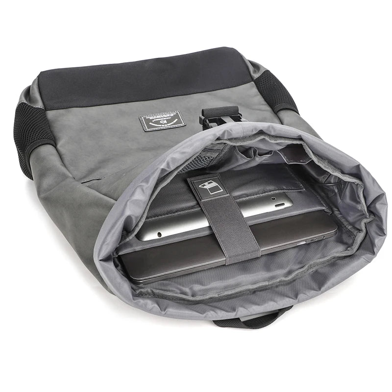 Unisex Waterproof PU Leather Backpack with USB Port – Lightweight, Roll-Top Design, Large Capacity