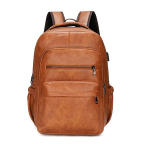 Men's Leather Backpack with USB Charging Port – Large, Waterproof, Ideal for Laptop, School, and Travel; Elegant and Functional Design